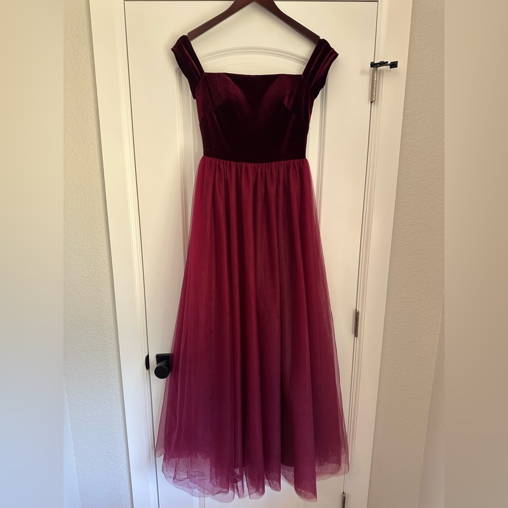 Custom made velvet and tulle bridesmaid’s dress, size 2